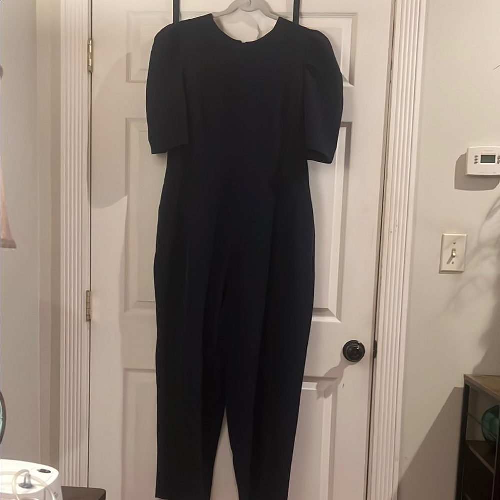 Maggy London Navy  Blue Jumpsuit with Puffed Sleeves
